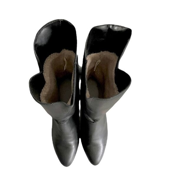 Leather Mid-Calf Sherpa Lined Heeled Boots Buckle Winter Black 10 - Picture 11 of 14